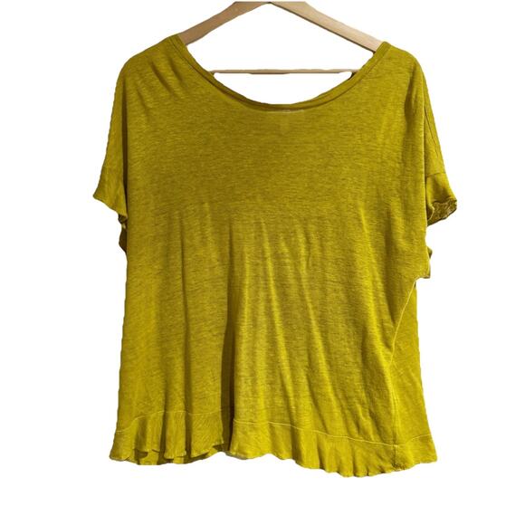 NWT Eri + Ali Ruffled Cross-Back Tee Size Small chartreuse Linen Anthropologie - Picture 1 of 5